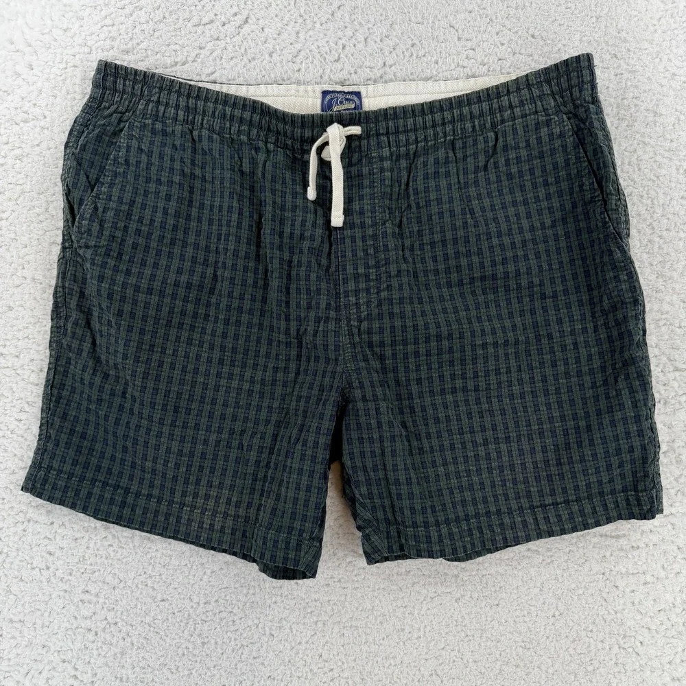 J.Crew Shorts Mens XL Green Check Chino Drawstring Waist Plaid Casual Summer
